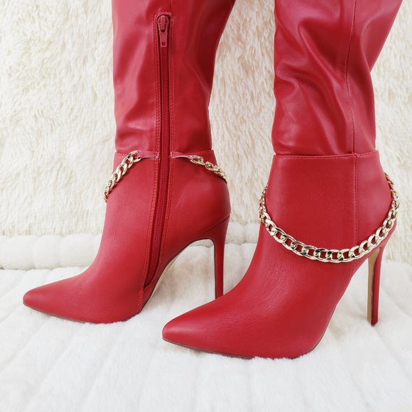 Red Thigh High Heel Boots - Picture 7 of 14